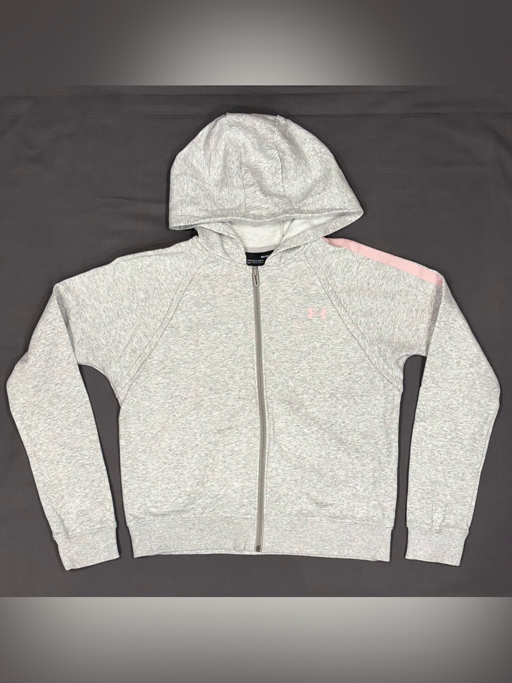 Under Armour Rival Fleece Hoodie Small Gray Pink Full Zip Graphic Sweatshirt